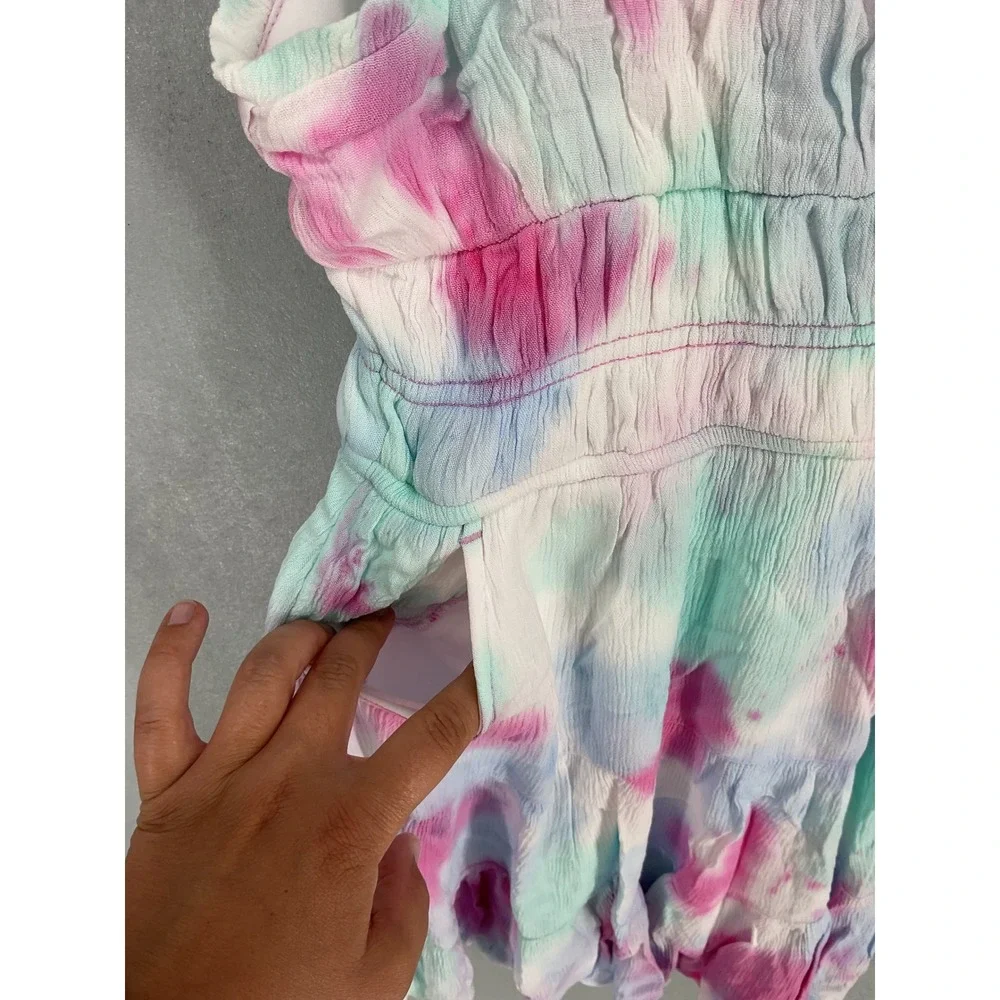 Justice Girls Tie Dye Effect Ruffle Tiered Smocked Dress Multi Size S 7/8